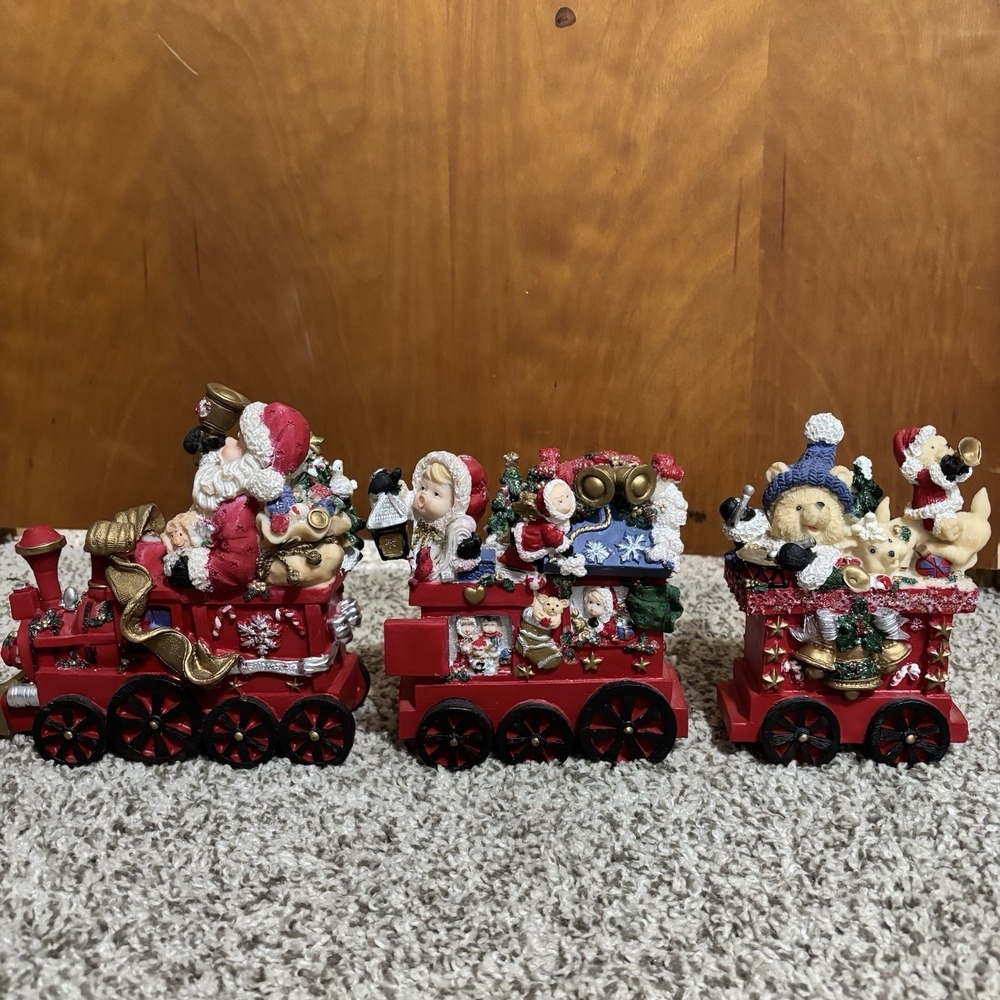 VTG Resin Christmas Train Set Santa Toys Children Presents Original Box